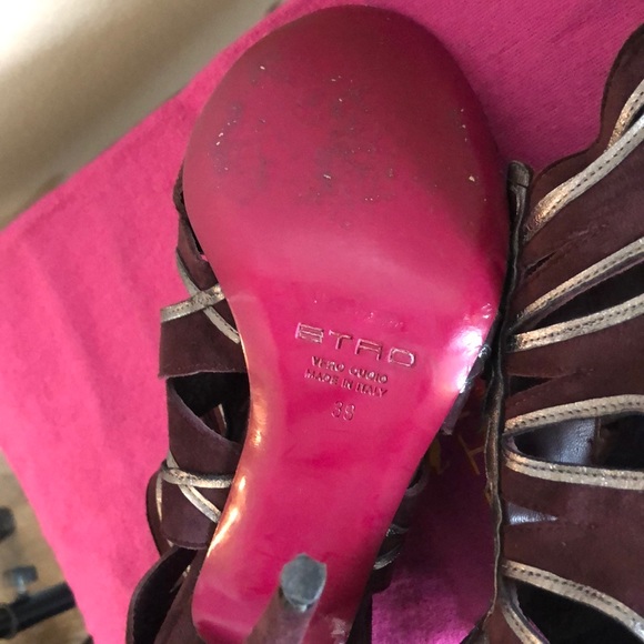 Etro Merlot & Silver Peep Toe Heel Sz39 - Picture 7 of 11